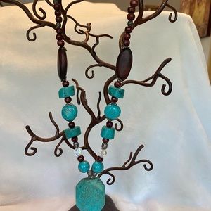 🐬 Turquoise & Wood Artisan Necklace